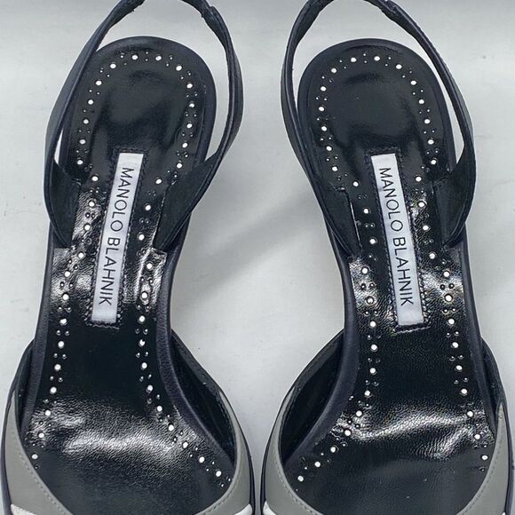 Manolo Blahnik Maretsli 50MM Leather Slingback Pumps size 37.5 - Picture 7 of 12